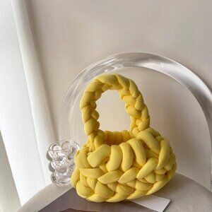 Yellow Preppy Women's Polyester Vacation Top Handle Crochet Bag